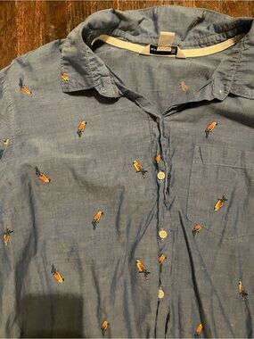 Light Blue Embroidered Parrot Button-Up Shirt